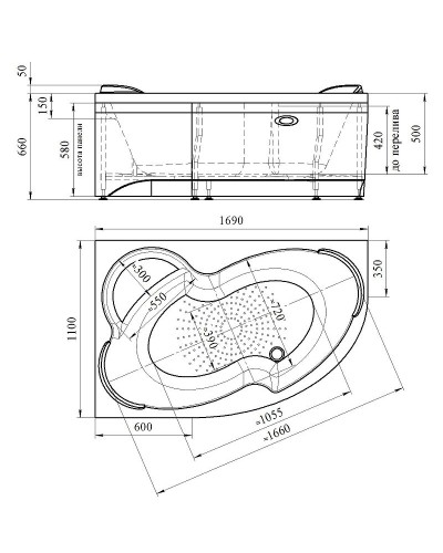 Акриловая ванна Radomir Vannesa Ирма 169х110 L 2-75-2-1-0-217 с гидромассажем Классик Хром