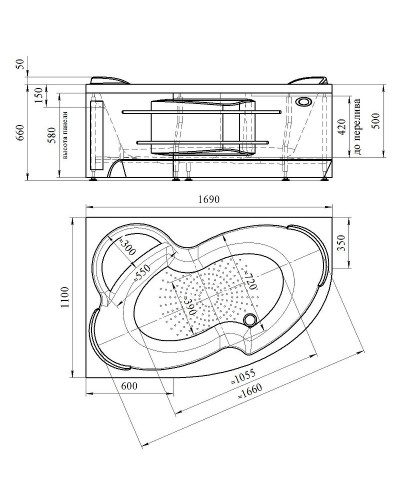 Акриловая ванна Radomir Vannesa Ирма 169х110 R 2-76-2-2-0-217 с гидромассажем Баланс Хром