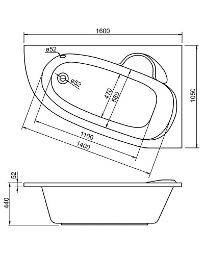 Акриловая ванна Alpen Terra 160х105 R AVA0044 без гидромассажа