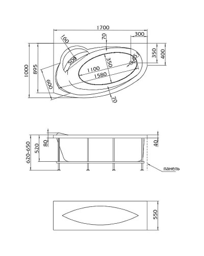 Акриловая ванна Marka One Julianna 170x100 L 01дж1410л без гидромассажа