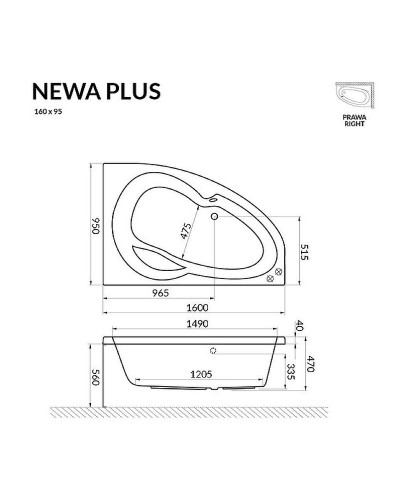 Акриловая ванна Excellent Newa Plus 160х95 R WAEX.NEP16WH без гидромассажа