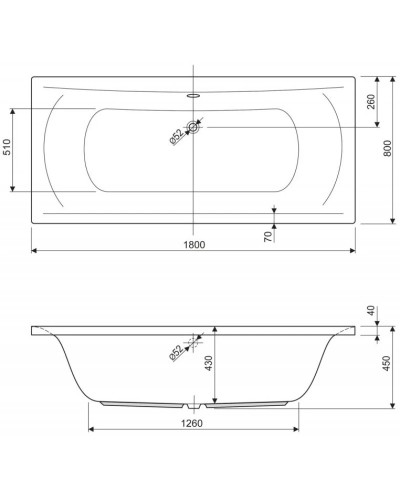 Акриловая ванна 180х80 см Cezares Arena ARENA-180-80-45