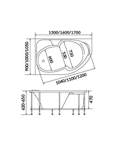 Акриловая ванна 1MarKa Diana 150x90 L 01ди1590л без гидромассажа
