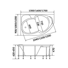 Акриловая ванна 1MarKa Diana 150x90 R 01ди1590п без гидромассажа