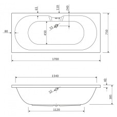Акриловая ванна 170х75 см Cezares Calisto CALISTO-170-75-45