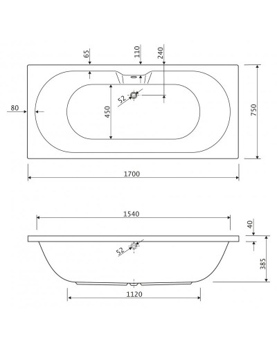 Акриловая ванна 170х75 см Cezares Calisto CALISTO-170-75-45