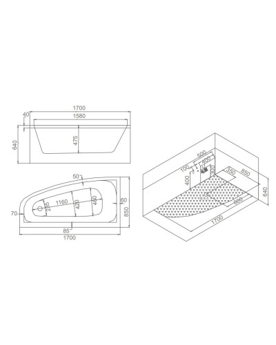 Акриловая гидромассажная ванна 170х85 см SSWW A2203L CGSP