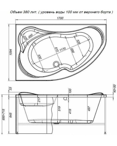 Акриловая ванна Aquanet Capri 170x110 L 203914 без гидромассажа