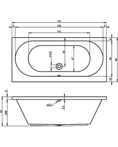 Акриловая ванна Riho Carolina 170x80 B055001005 (BB5300500000000) без гидромассажа