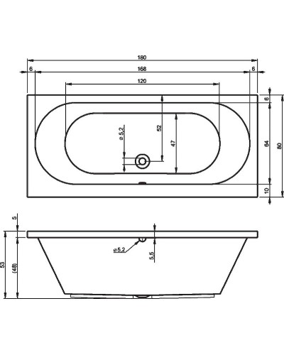 Акриловая ванна Riho Carolina 180x80 B056001005 (BB5400500000000) без гидромассажа