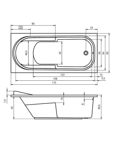 Акриловая ванна Riho Columbia 175x80 B003001005 (BA0400500000000) без гидромассажа