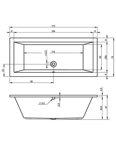 Акриловая ванна Riho Lusso 170x75 B007001005 (BA1800500000000) без гидромассажа
