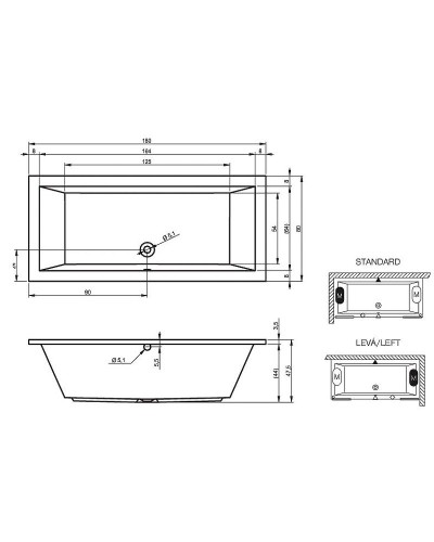 Акриловая ванна Riho Lusso 180x80 B036001005 (BA9800500000000) без гидромассажа