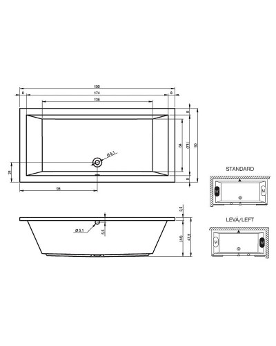 Акриловая ванна Riho Lusso 190x90 B037001005 (BA9900500000000) без гидромассажа