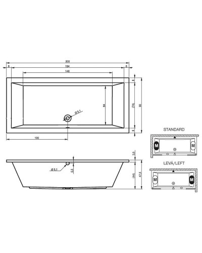 Акриловая ванна Riho Lusso 200x90 B016001005 (BA6000500000000) без гидромассажа