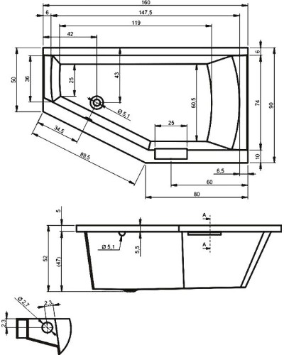 Акриловая ванна Riho Geta 160x90 B030001005 (BA8700500000000) L без гидромассажа