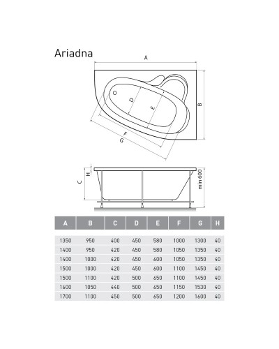 Акриловая ванна 170х110 см R Relisan Ariadna GL000000538