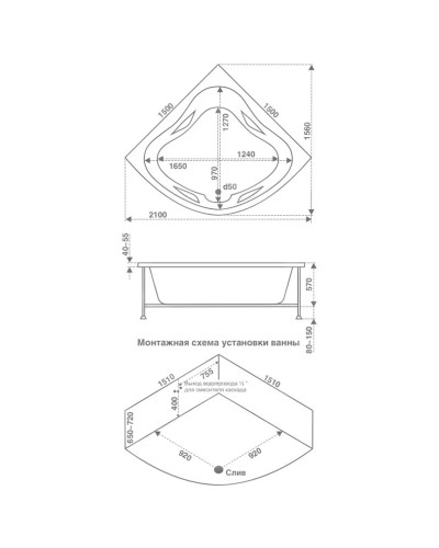 Акриловая ванна 150х150 см Bas Империал B00012
