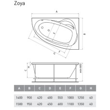 Акриловая ванна 150х95 см L Relisan Zoya GL000001462
