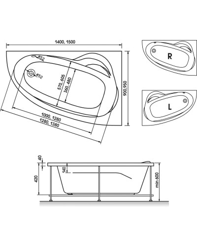 Акриловая ванна 150х95 см L Relisan Zoya GL000001462