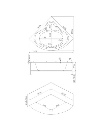 Акриловая ванна 149,9х149,9 см Bas Модена B00025