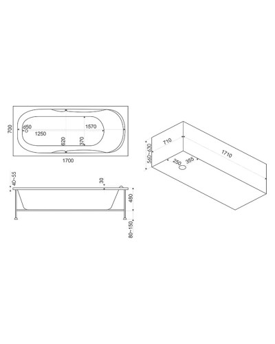 Акриловая ванна 170х70 см Bas Нептун B00026
