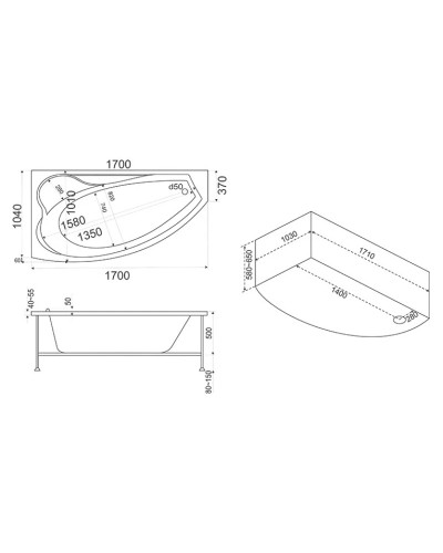 Акриловая ванна 170х104 см L Bas Николь B00027