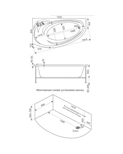 Акриловая ванна 160х101 см L Bas Флорида B00038