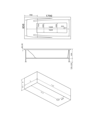 Акриловая ванна 179х85 см Bas Эвита B00043