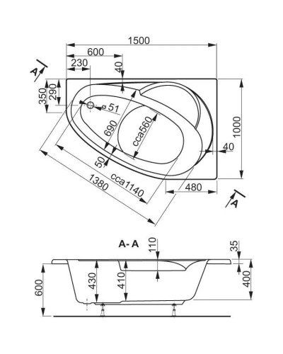 Акриловая ванна 150х100 см R Vagnerplast Flora VPBA151FLA3PX-04