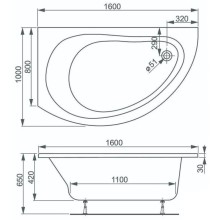 Акриловая ванна 160х80 см L Vagnerplast Corona VPBA168CRN3LX-04