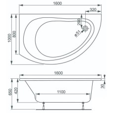 Акриловая ванна 160х100 см R Vagnerplast Corona VPBA168CRN3PX-04