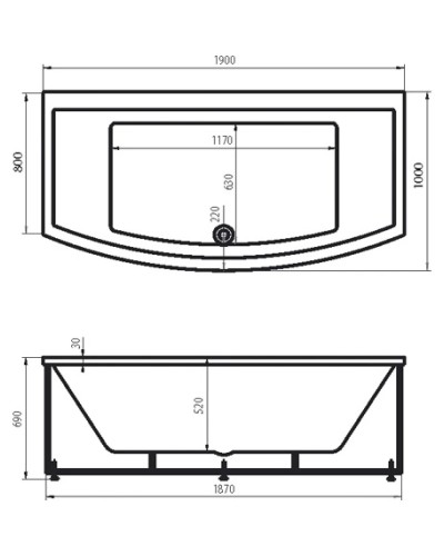 Акриловая ванна 190х80 см Vagnerplast Inspira VPBA191INS2X-04