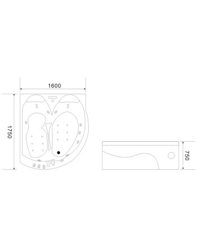 Акриловая гидромассажная ванна 175х160 см Black & White Galaxy 5005000