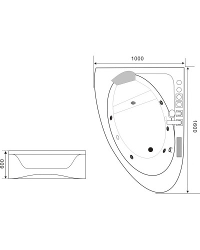 Акриловая гидромассажная ванна 160х100 см Black & White Galaxy 500800L