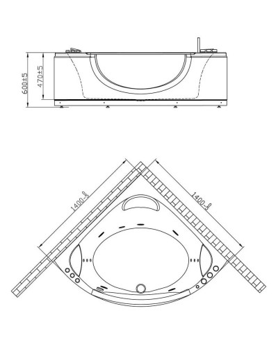Акриловая гидромассажная ванна 140х140 см Orans 62119M0