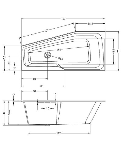 Акриловая ванна Riho Rething Space 160х75 R B111001005 (BR1300500000000) без гидромассажа