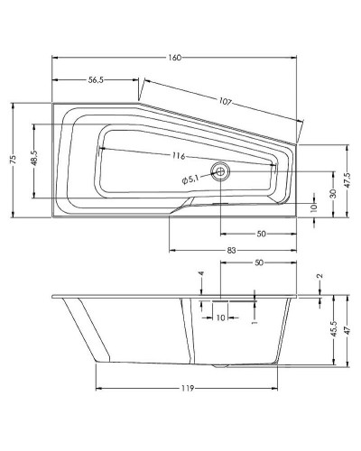 Акриловая ванна Riho Rething Space 160х75 L B112001005 (BR1400500000000) без гидромассажа