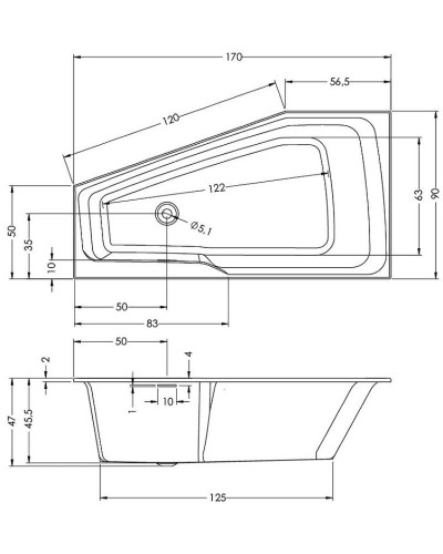 Акриловая ванна Riho Rething Space 170х90 R B113001005 (BR1500500000000) без гидромассажа