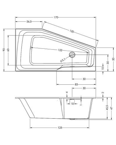 Акриловая ванна Riho Rething Space 170х90 L B114001005 (BR1600500000000) без гидромассажа
