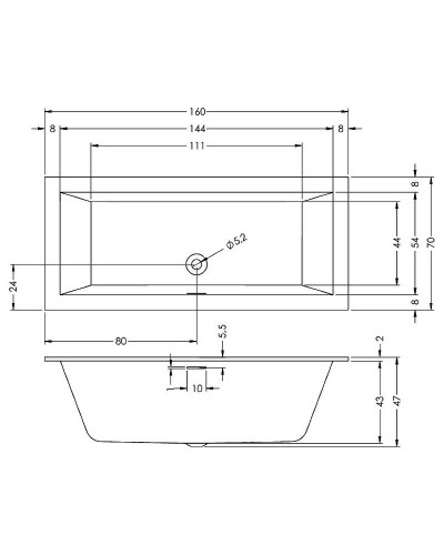 Акриловая ванна Riho Rething Cubic 160х70 B104001005 (BR0600500000000) без гидромассажа