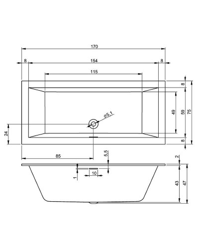 Акриловая ванна Riho Rething Cubic 170х75 B105001005 (BR0700500000000) без гидромассажа