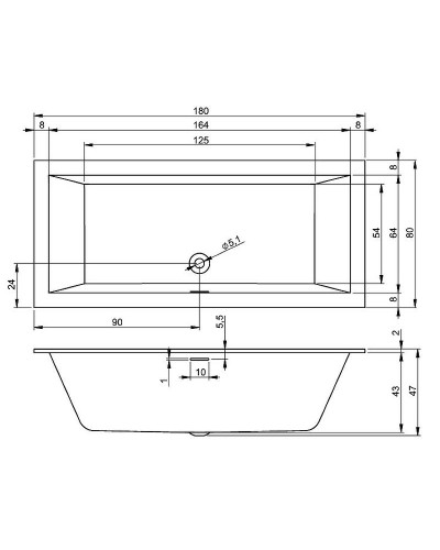 Акриловая ванна Riho Rething Cubic 180х80 B106001005 (BR0800500000000) без гидромассажа