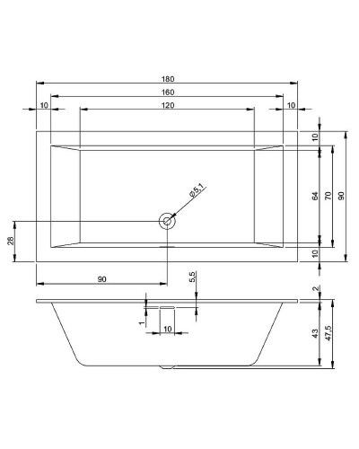 Акриловая ванна Riho Rething Cubic 180х90 B107001005 (BR0900500000000) без гидромассажа