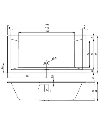 Акриловая ванна Riho Rething Cubic 190х90 B109001005 (BR1100500000000) без гидромассажа