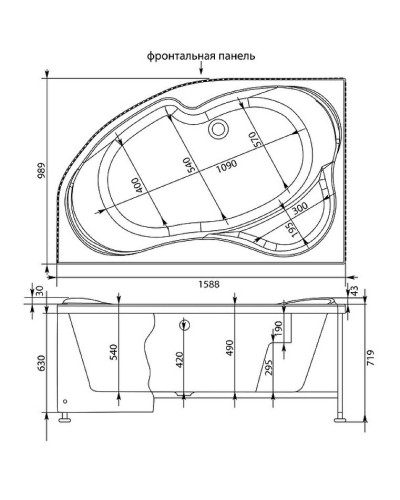 Акриловая ванна Aquanet Capri 160x100 R 205386 без гидромассажа