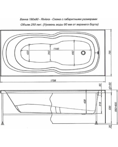 Акриловая ванна Aquanet Riviera 180x80 231080 без гидромассажа