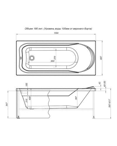 Акриловая ванна Aquanet West 160x70 205564 без гидромассажа