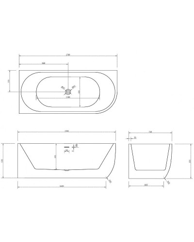 Акриловая ванна Abber 170х75 AB9315 L без гидромассажа