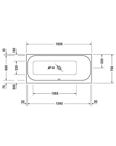 Акриловая ванна 160х70 см R Duravit Happy D.2 700309000000000